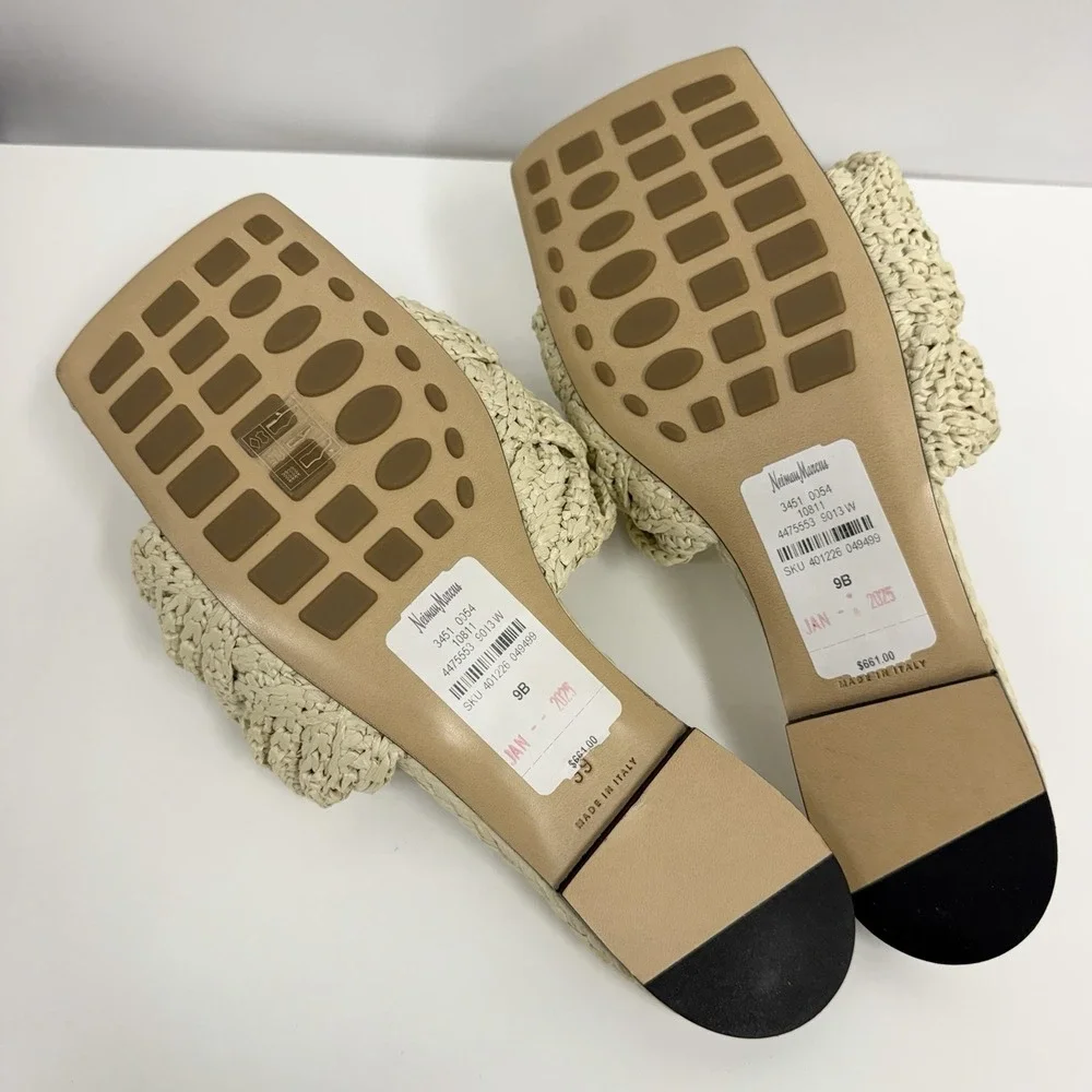 Bottega Veneta Lido Woven Raffia Flat Sandals Shoes Beige NEW 2 Dust Bags 39 9 B